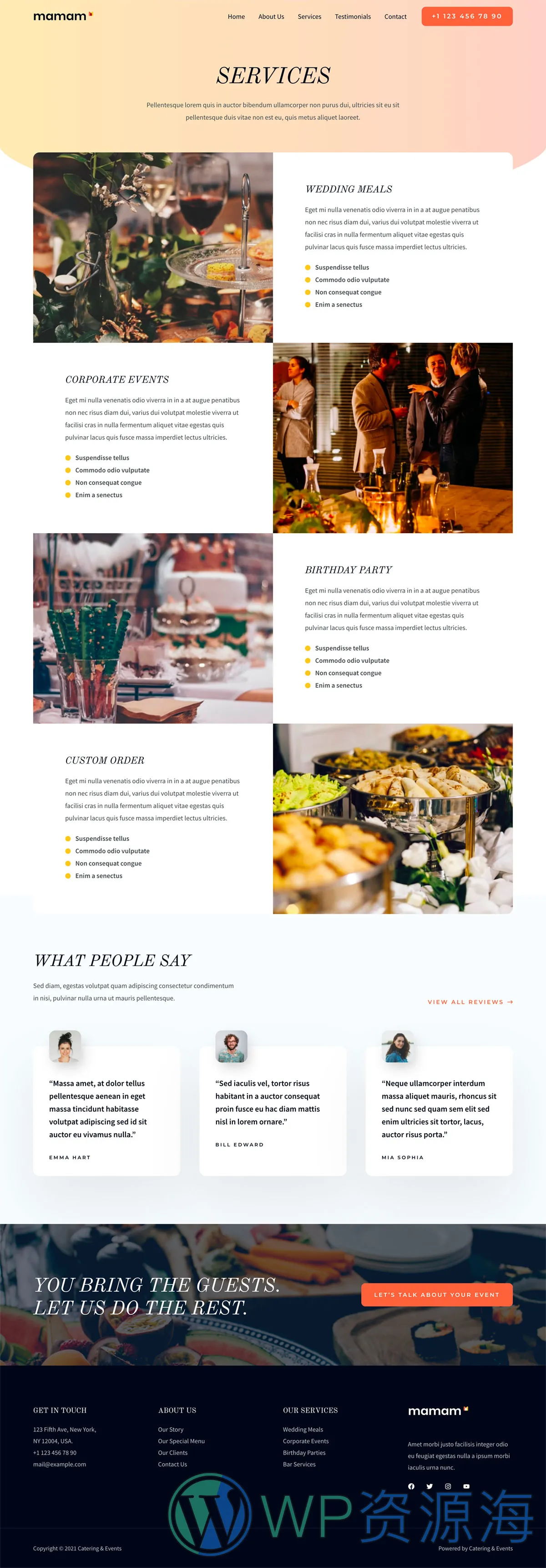 整站模板_活动宴会餐饮公司网站成品模板_一键导入式快速建站模板插图1-WordPress资源海