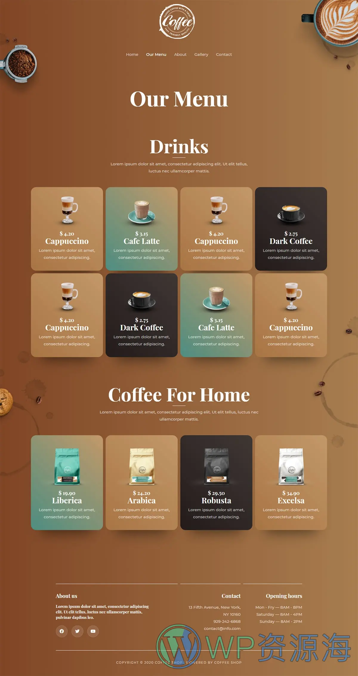 整站模板_咖啡店咖啡馆咖啡厅网站成品模板_一键导入式快速建站模板插图4-WordPress资源海