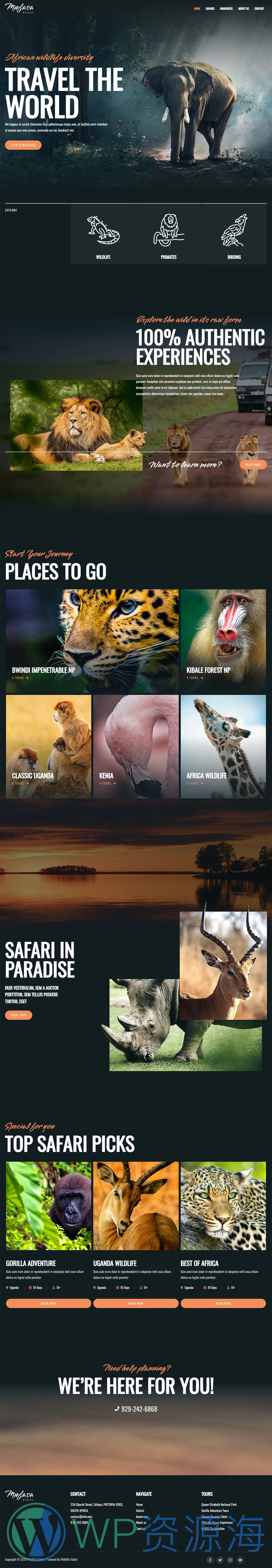 整站模板_野生动物与大自然摄影网站成品模板_一键导入式快速建站模板插图-WordPress资源海