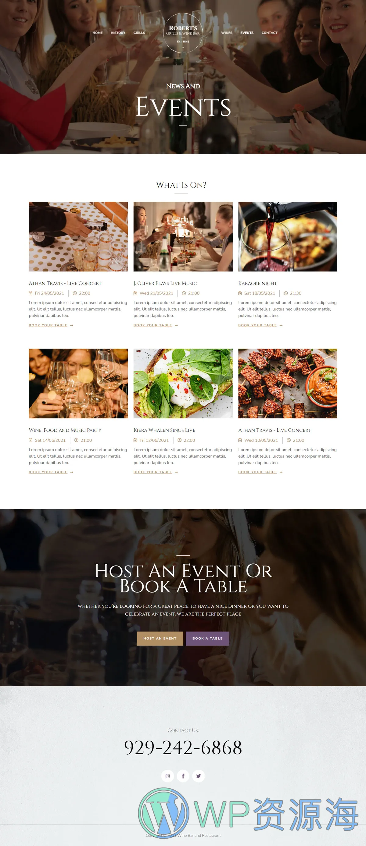整站模板_酒吧葡萄酒西餐厅网站成品模板_一键导入式快速建站模板插图2-WordPress资源海