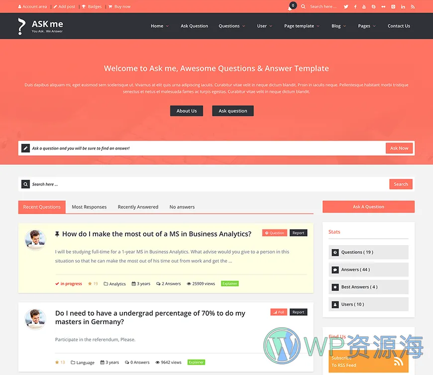 Ask Me-在线问答系统网站模板WordPress主题[更至v7.0.1]插图6-WP资源海