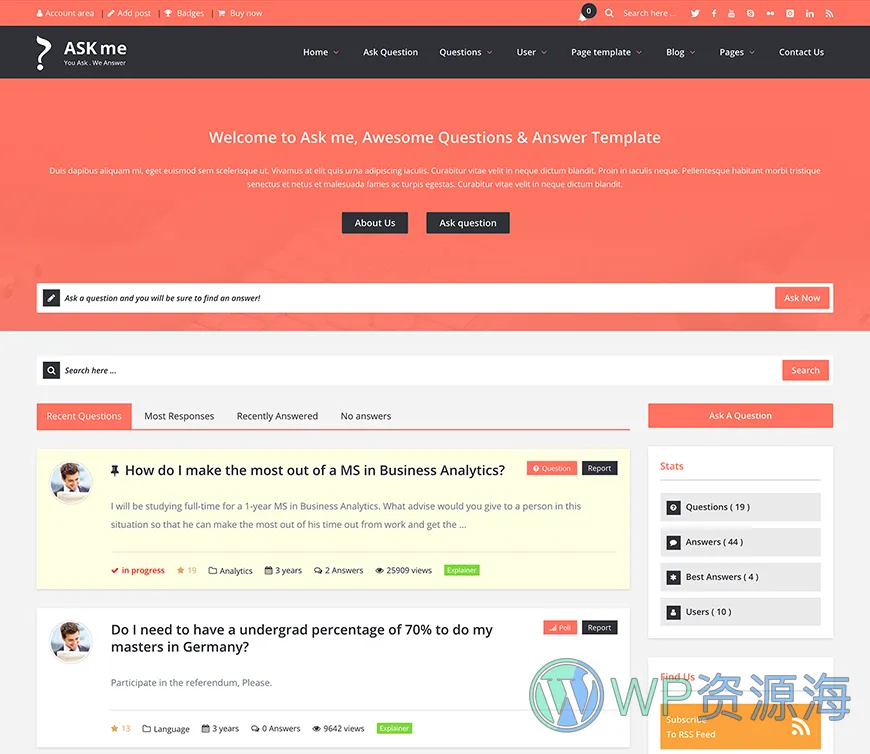 Ask Me-在线问答系统网站模板WordPress主题[更至v6.9.8]插图6-WordPress资源海