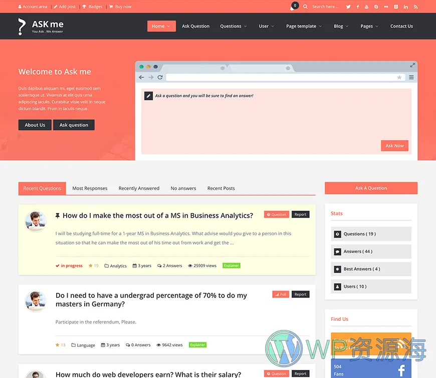 Ask Me-在线问答系统网站模板WordPress主题[更至v7.0.1]插图7-WP资源海