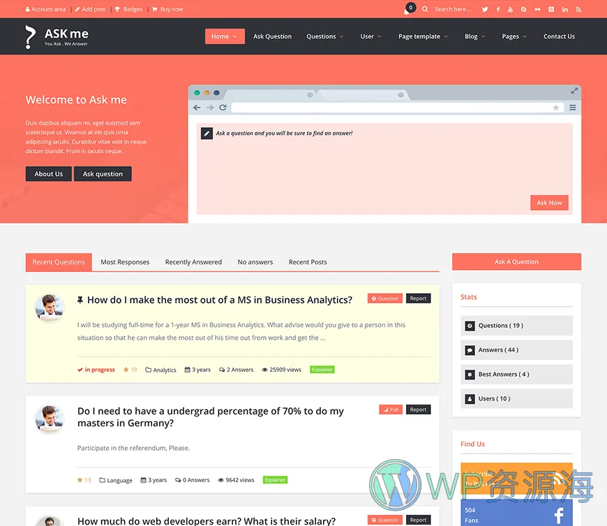 Ask Me-在线问答系统网站模板WordPress主题[更至v6.9.8]插图7-WordPress资源海