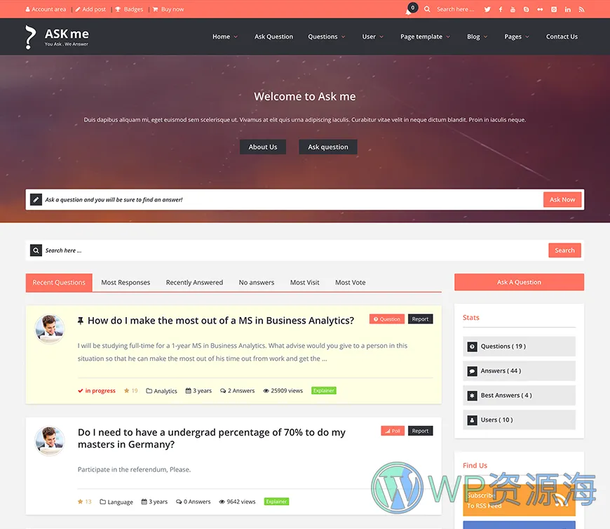 Ask Me-在线问答系统网站模板WordPress主题[更至v7.0.1]插图5-WP资源海
