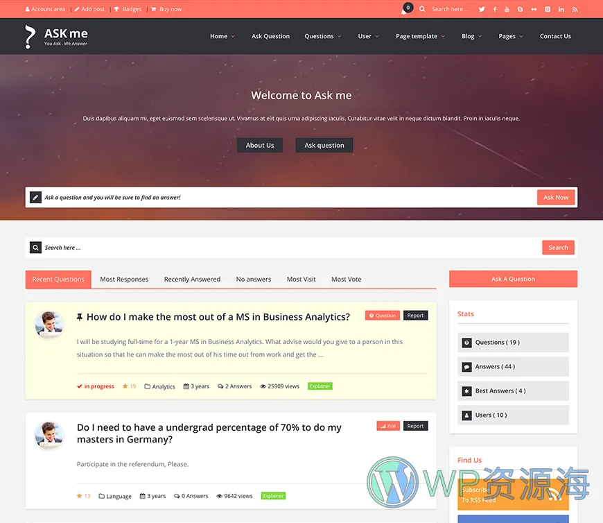 Ask Me-在线问答系统网站模板WordPress主题[更至v6.9.8]插图5-WordPress资源海