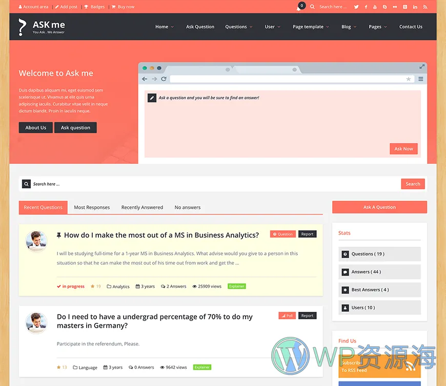 Ask Me-在线问答系统网站模板WordPress主题[更至v7.0.1]插图4-WP资源海