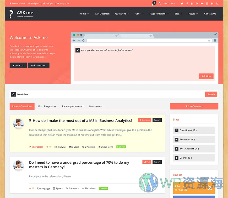 Ask Me-在线问答系统网站模板WordPress主题[更至v6.9.8]插图4-WordPress资源海
