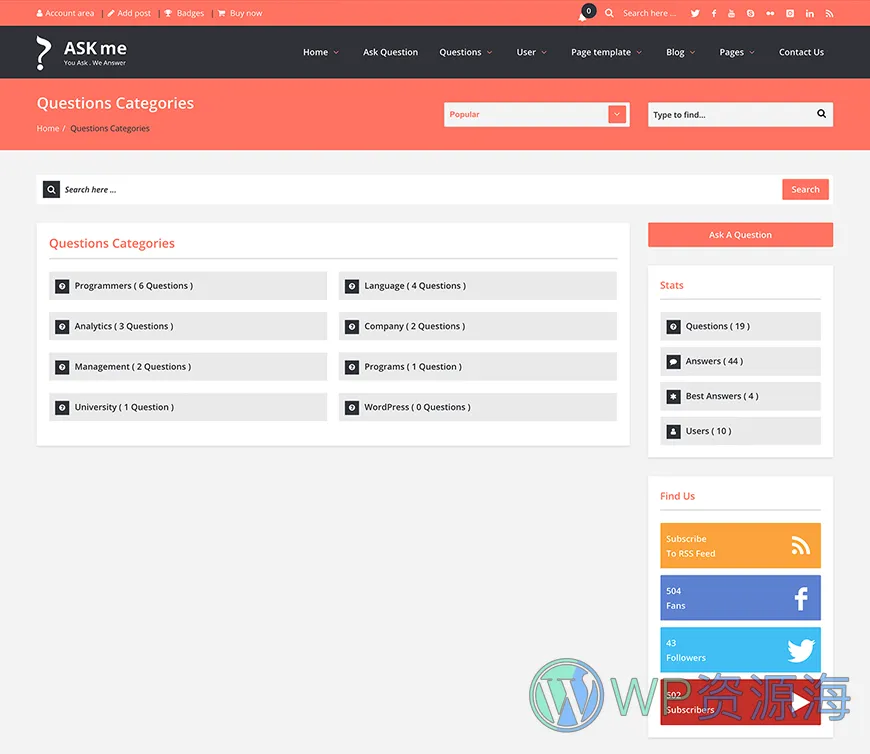 Ask Me-在线问答系统网站模板WordPress主题[更至v7.0.1]插图12-WP资源海