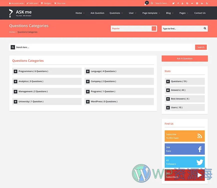 Ask Me-在线问答系统网站模板WordPress主题[更至v6.9.8]插图12-WordPress资源海