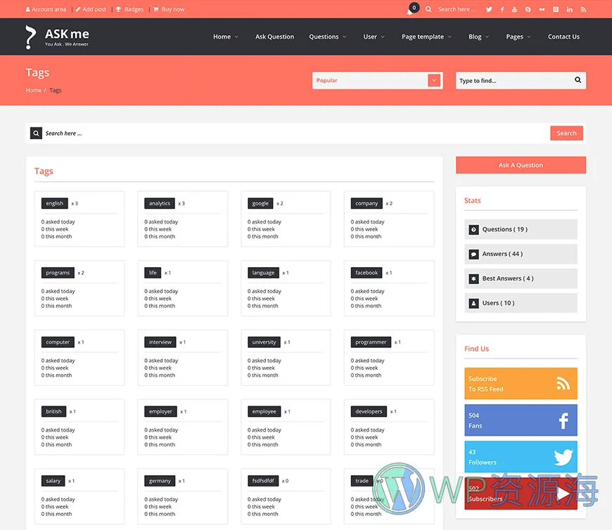 Ask Me-在线问答系统网站模板WordPress主题[更至v7.0.1]插图19-WP资源海