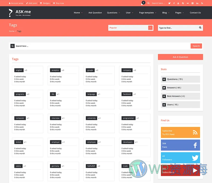 Ask Me-在线问答系统网站模板WordPress主题[更至v6.9.8]插图19-WordPress资源海