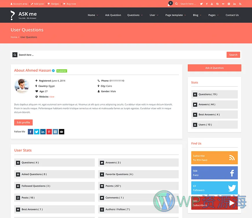 Ask Me-在线问答系统网站模板WordPress主题[更至v7.0.1]插图20-WP资源海
