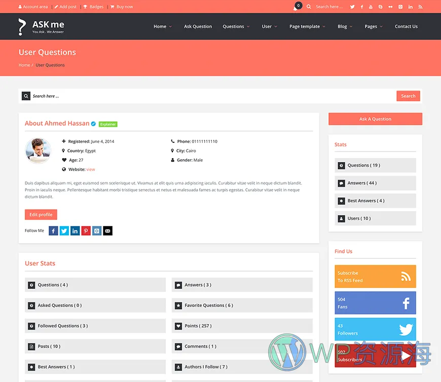 Ask Me-在线问答系统网站模板WordPress主题[更至v6.9.8]插图20-WordPress资源海