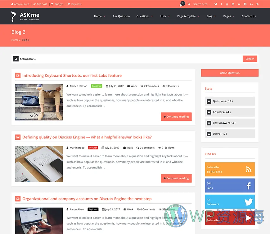 Ask Me-在线问答系统网站模板WordPress主题[更至v7.0.1]插图11-WP资源海