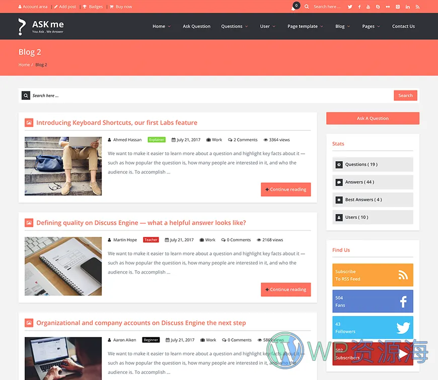 Ask Me-在线问答系统网站模板WordPress主题[更至v6.9.8]插图11-WordPress资源海
