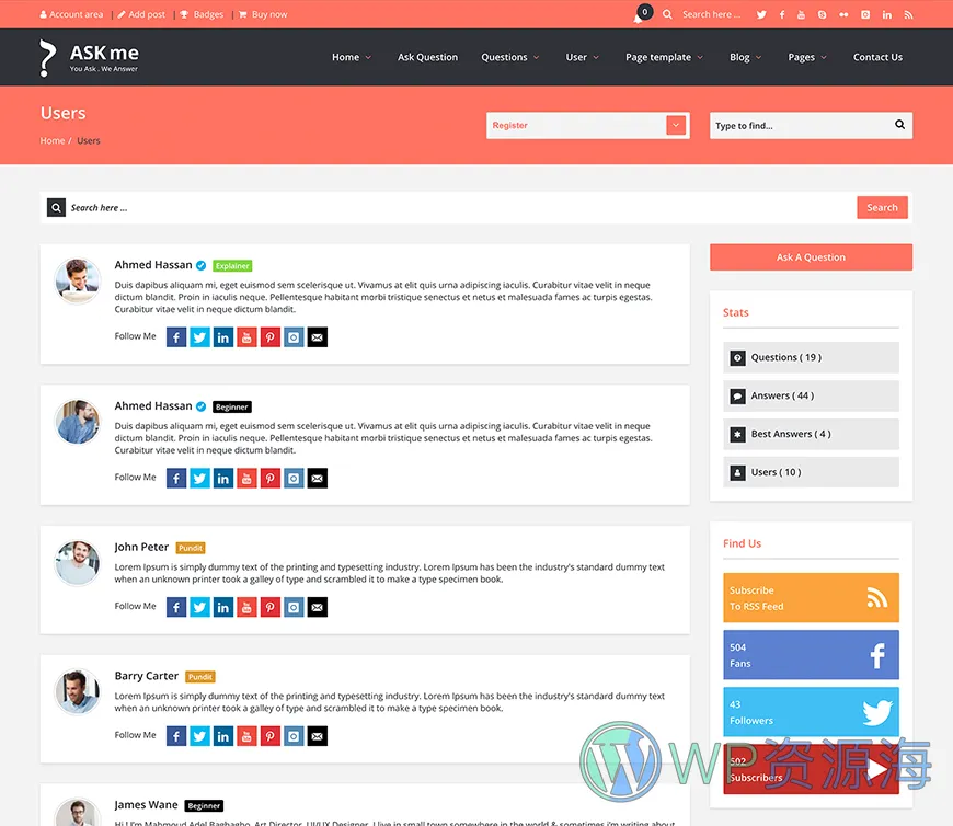 Ask Me-在线问答系统网站模板WordPress主题[更至v6.9.8]插图21-WordPress资源海