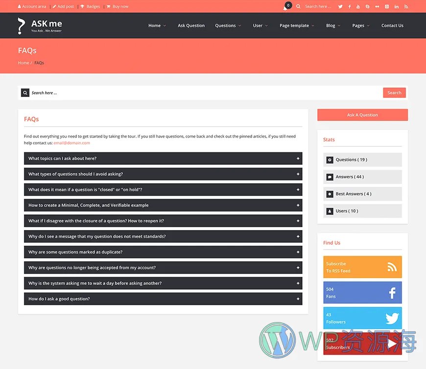 Ask Me-在线问答系统网站模板WordPress主题[更至v6.9.8]插图13-WordPress资源海