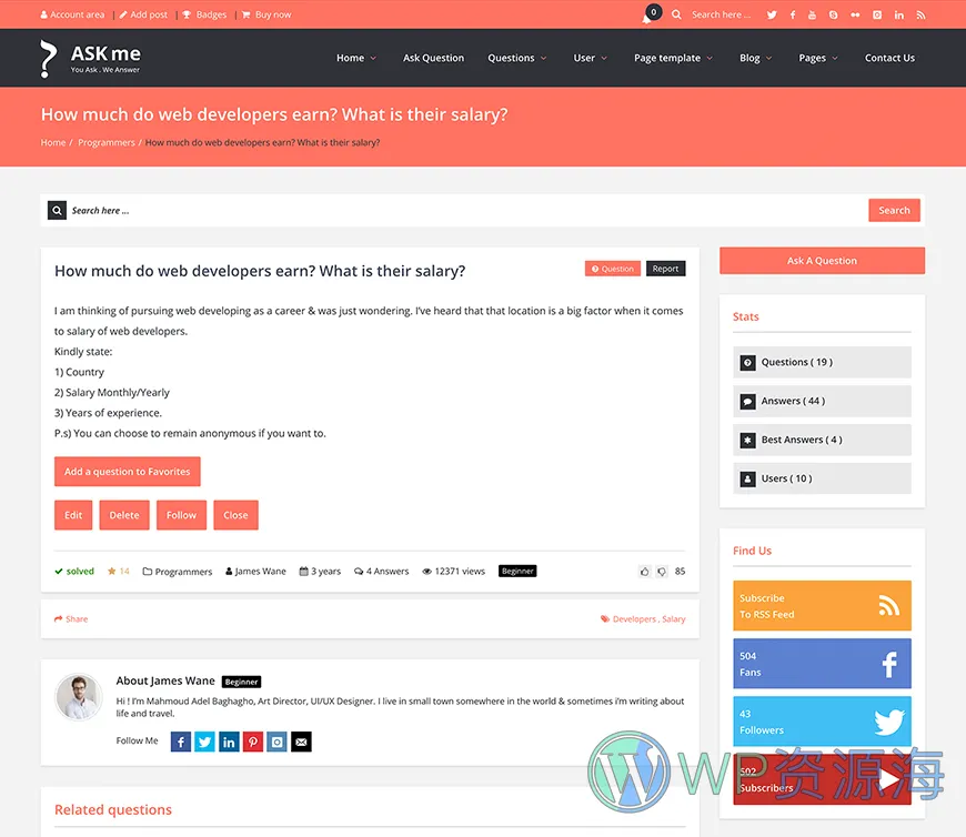 Ask Me-在线问答系统网站模板WordPress主题[更至v7.0.1]插图18-WP资源海