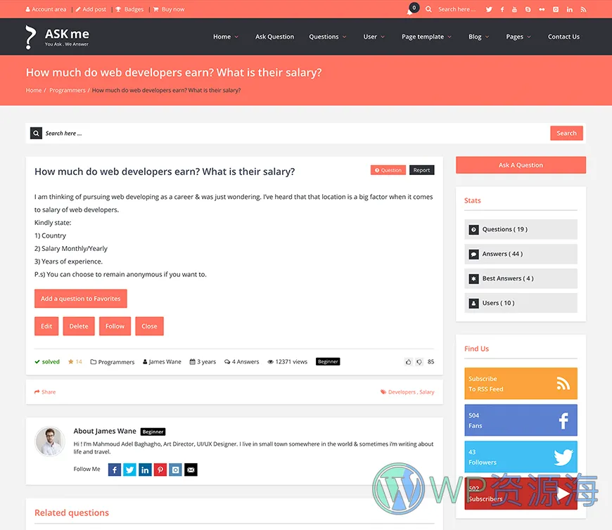 Ask Me-在线问答系统网站模板WordPress主题[更至v6.9.8]插图18-WordPress资源海