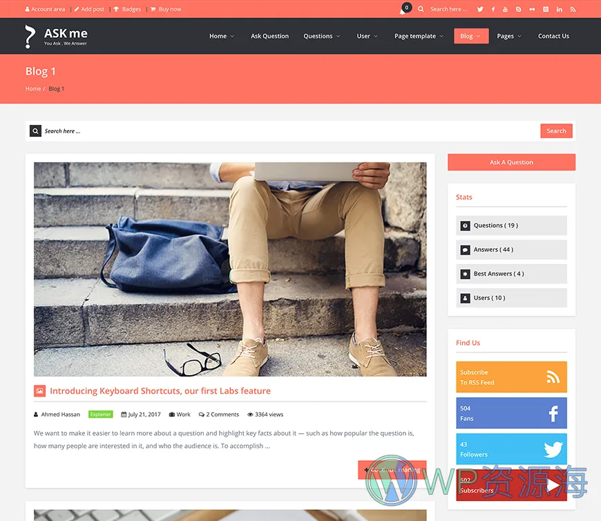 Ask Me-在线问答系统网站模板WordPress主题[更至v6.9.8]插图10-WordPress资源海