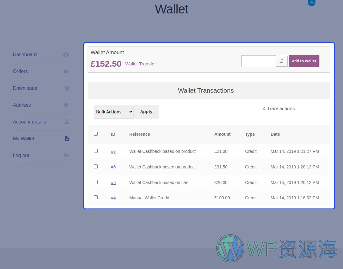 WooCommerce Wallet System-商城用户钱包系统WordPress插件[更至v3.6.2]插图1-WordPress资源海