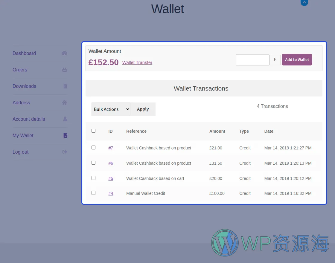 WooCommerce Wallet System-商城用户钱包系统WordPress插件[更至v3.6.2]插图1-WP资源海