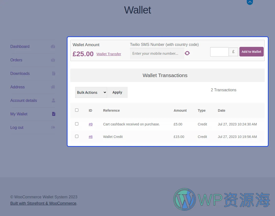 WooCommerce Wallet System-商城用户钱包系统WordPress插件[更至v3.6.2]插图3-WP资源海
