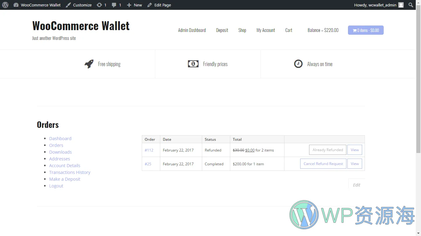 WooCommerce Wallet-Woo商城用户钱包管理系统WordPress插件[更至v3.1.0]插图7-WP资源海