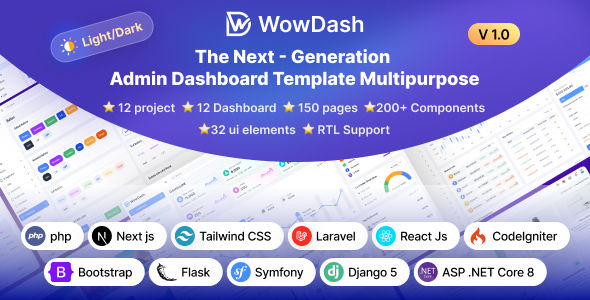 WowDash-漂亮多用途12合1前端开发模板套件