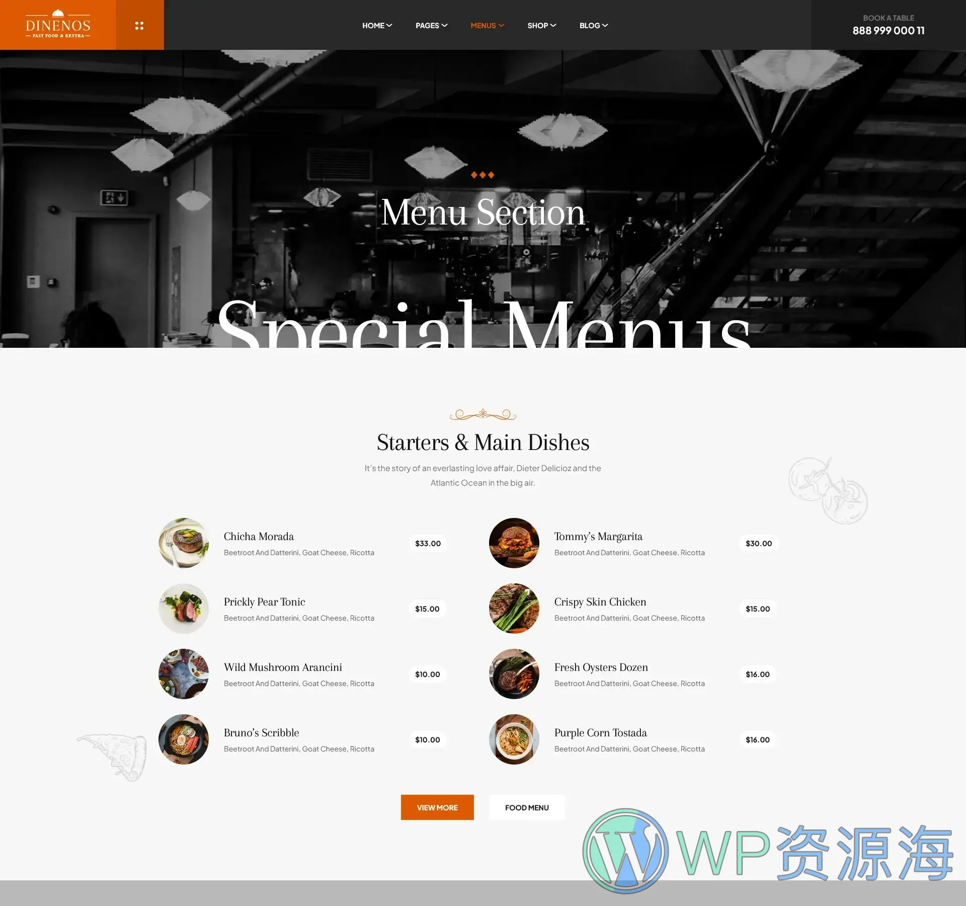 Dinenos | 汉堡披萨快餐店西餐厅HTML网站模板插图9-WP资源海