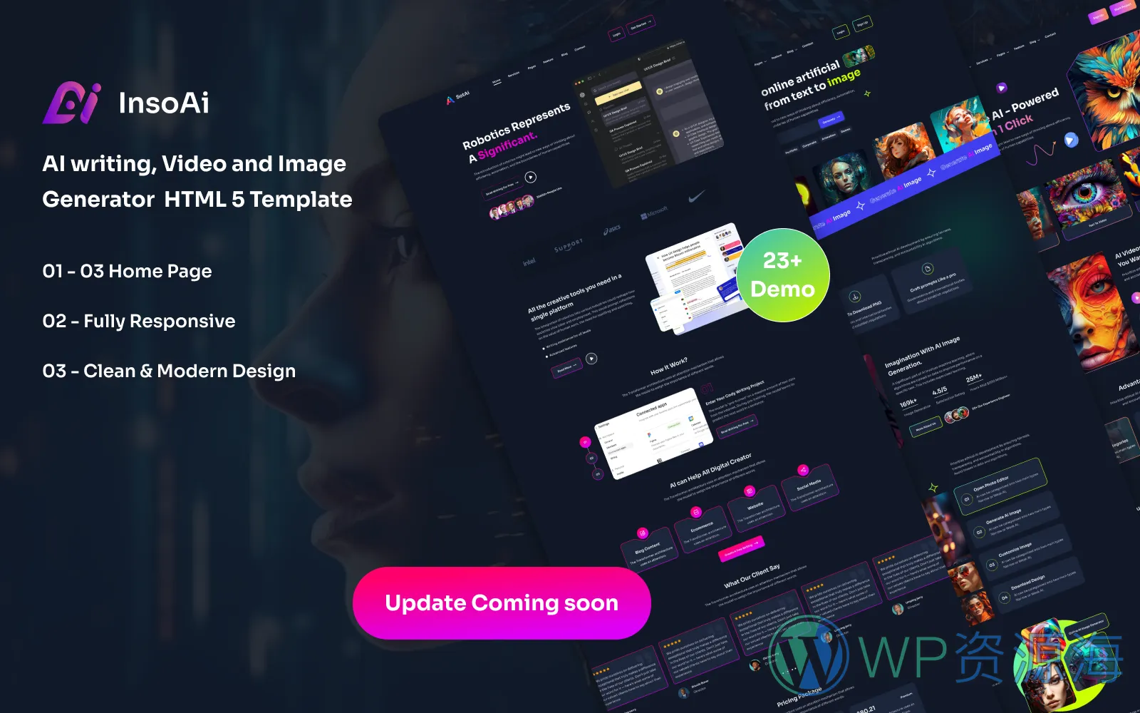 InsoAi-超炫酷AI写作图像视频生成HTML5网站模板插图-WordPress资源海