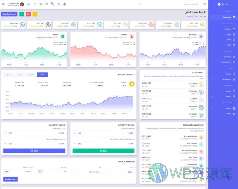 Xino-加密货币区块链网站后台管理HTML模板插图5-WordPress资源海