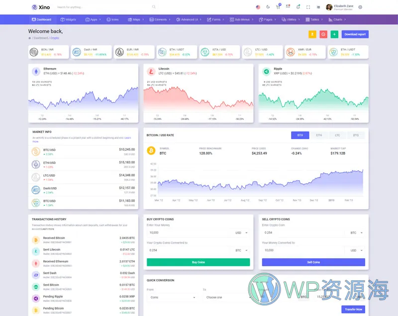 Xino-加密货币区块链网站后台管理HTML模板插图6-WordPress资源海