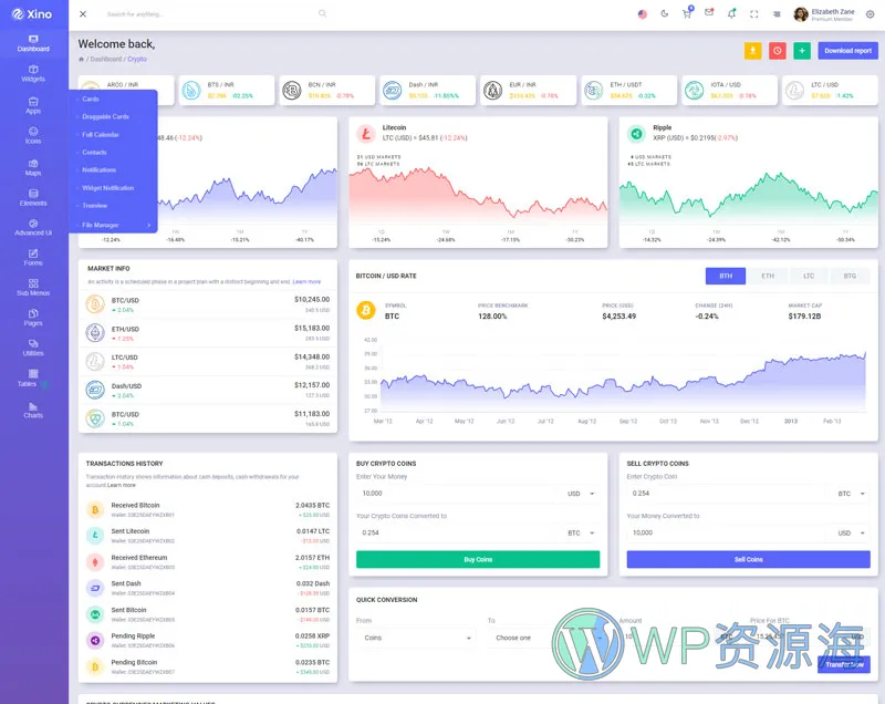 Xino-加密货币区块链网站后台管理HTML模板插图7-WordPress资源海