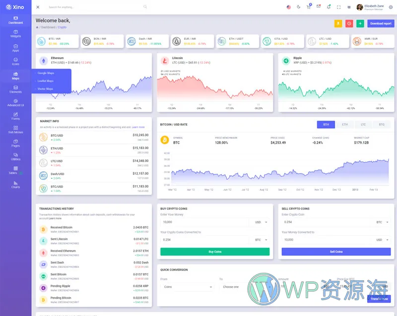 Xino-加密货币区块链网站后台管理HTML模板插图9-WP资源海
