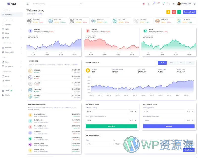 Xino-加密货币区块链网站后台管理HTML模板插图11-WP资源海