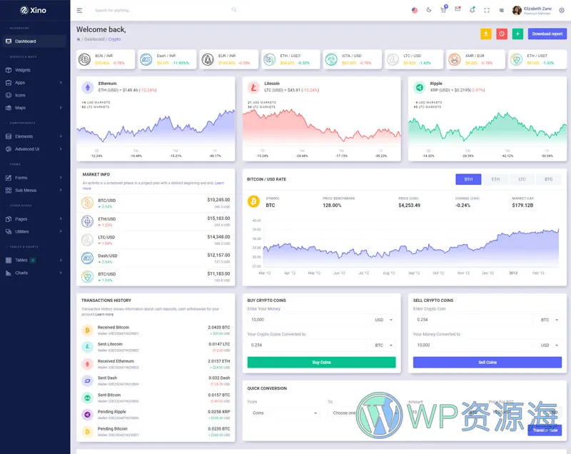 Xino-加密货币区块链网站后台管理HTML模板插图19-WP资源海