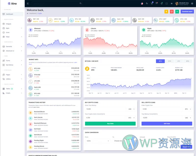 Xino-加密货币区块链网站后台管理HTML模板插图21-WP资源海