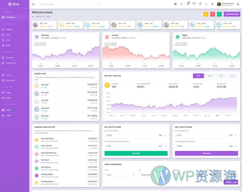 Xino-加密货币区块链网站后台管理HTML模板插图27-WP资源海