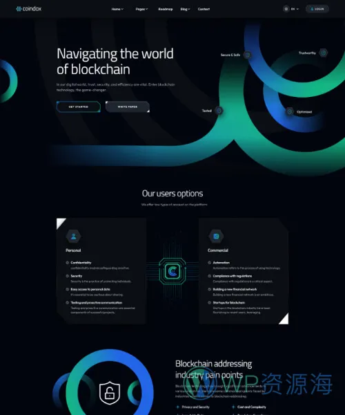 Coindox-暗黑色超炫酷的加密货币区块链HTML5模板插图1-WordPress资源海