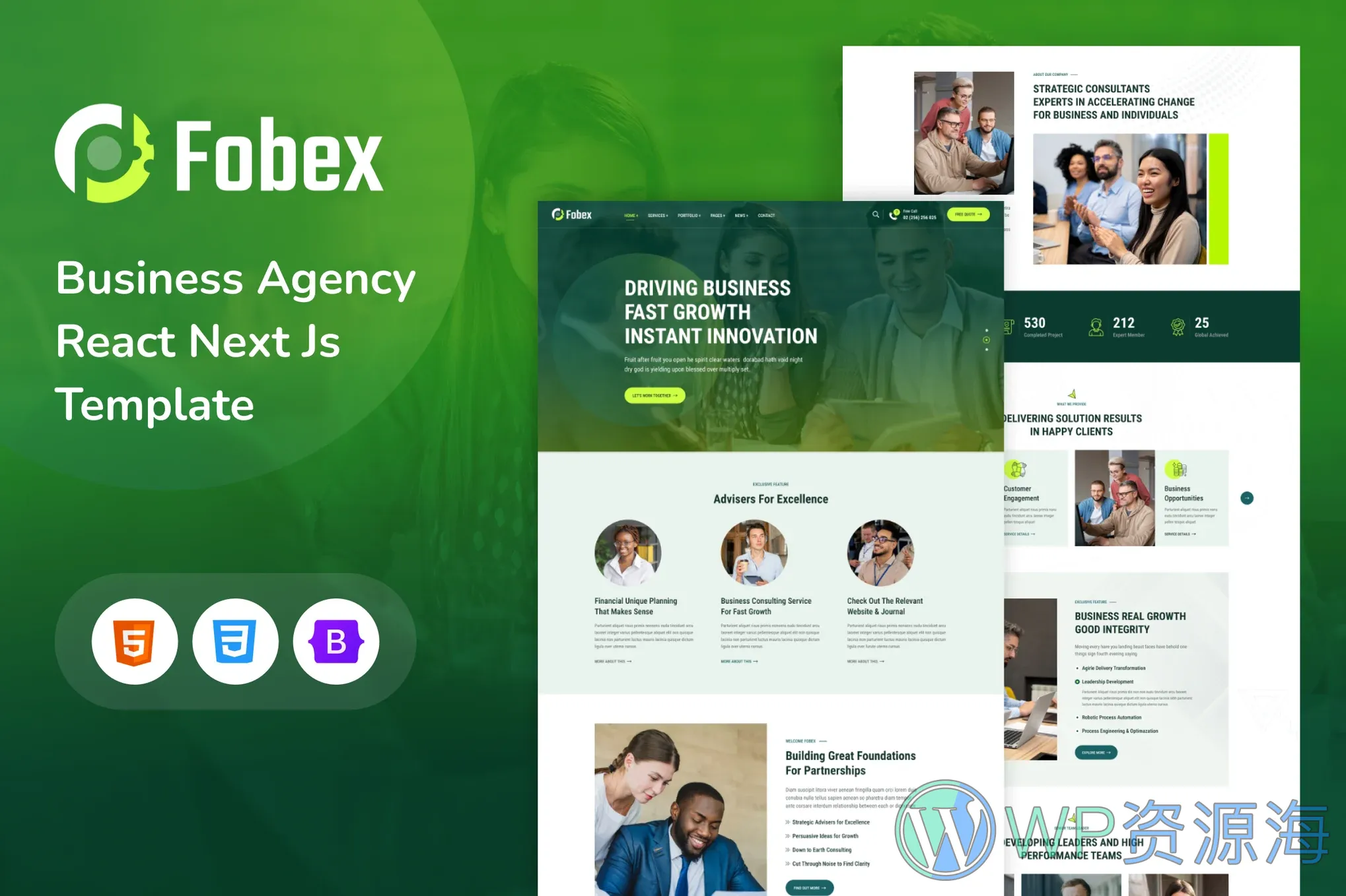 Fobex 绿色多用途企业网站模板HTML+React双版本插图-WordPress资源海