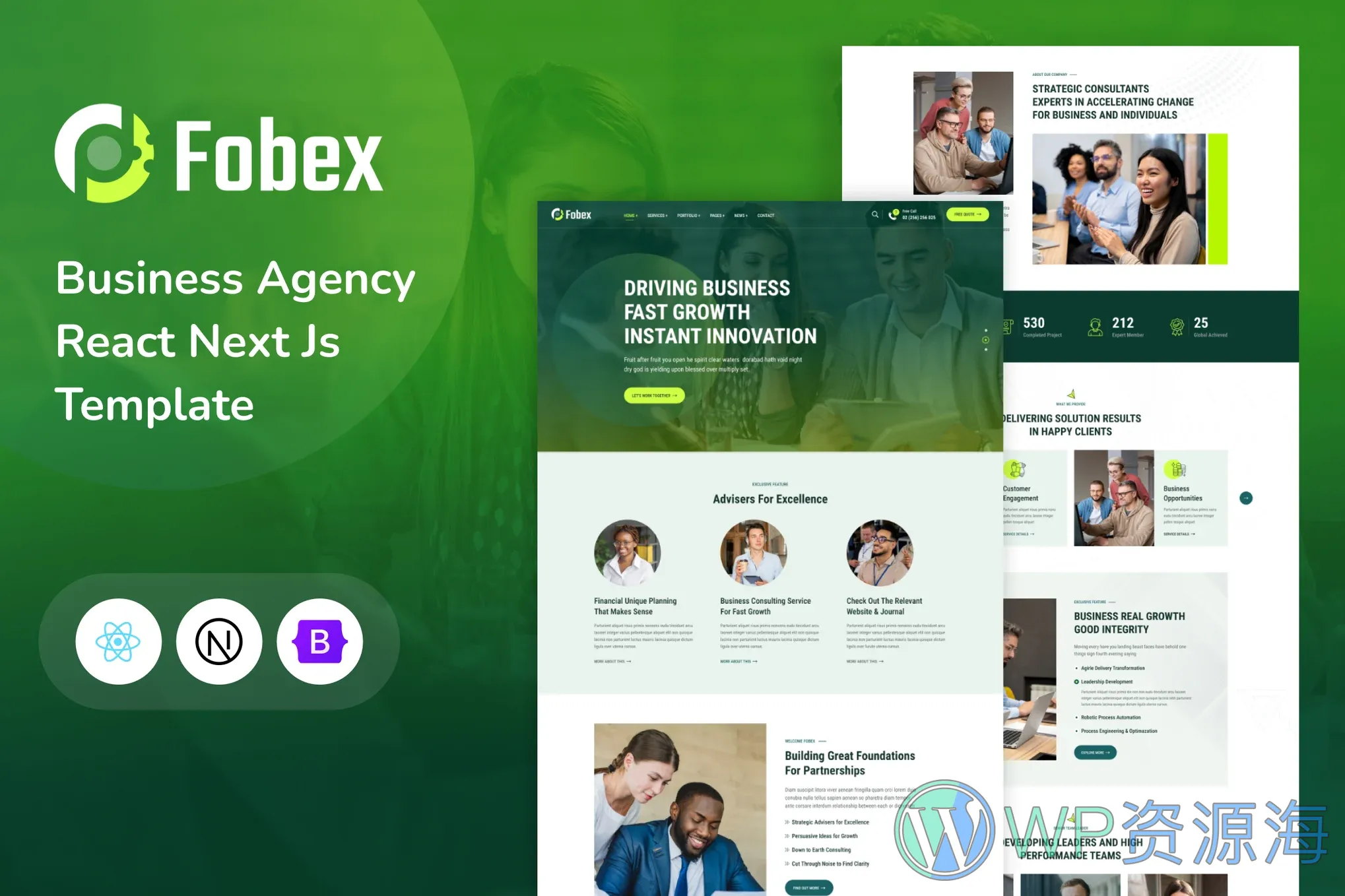 Fobex 绿色多用途企业网站模板HTML+React双版本插图1-WP资源海