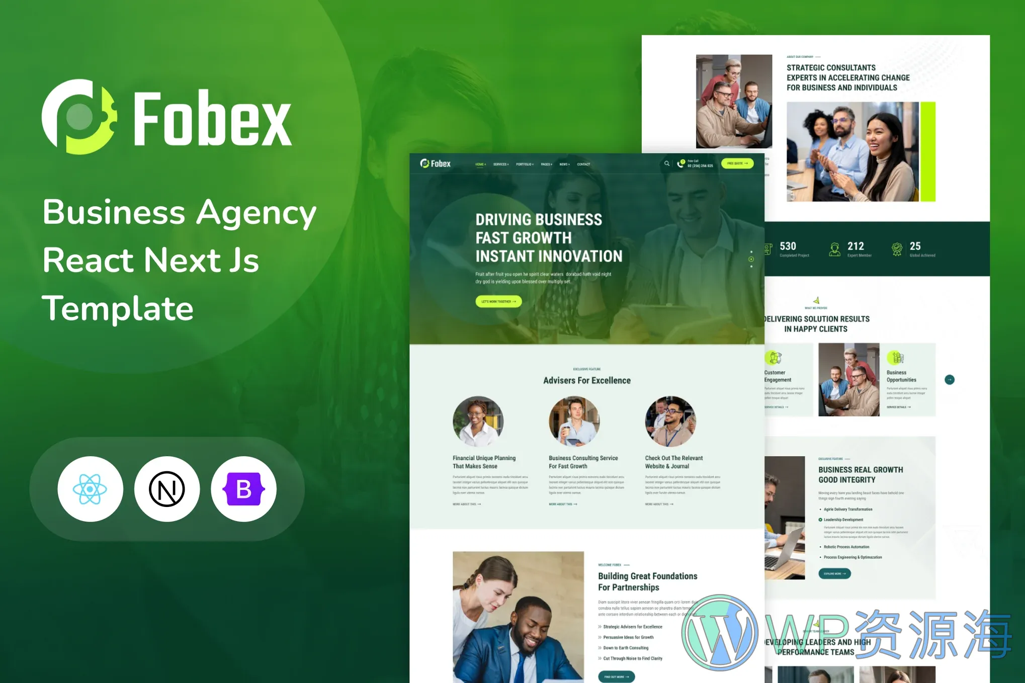 Fobex 绿色多用途企业网站模板HTML+React双版本插图1-WordPress资源海