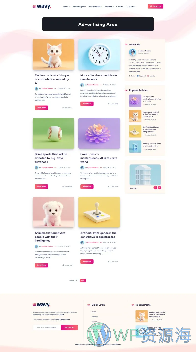 Wavy-简约轻量漂亮的WordPress博客主题[更至v1.8.5]插图1-WP资源海