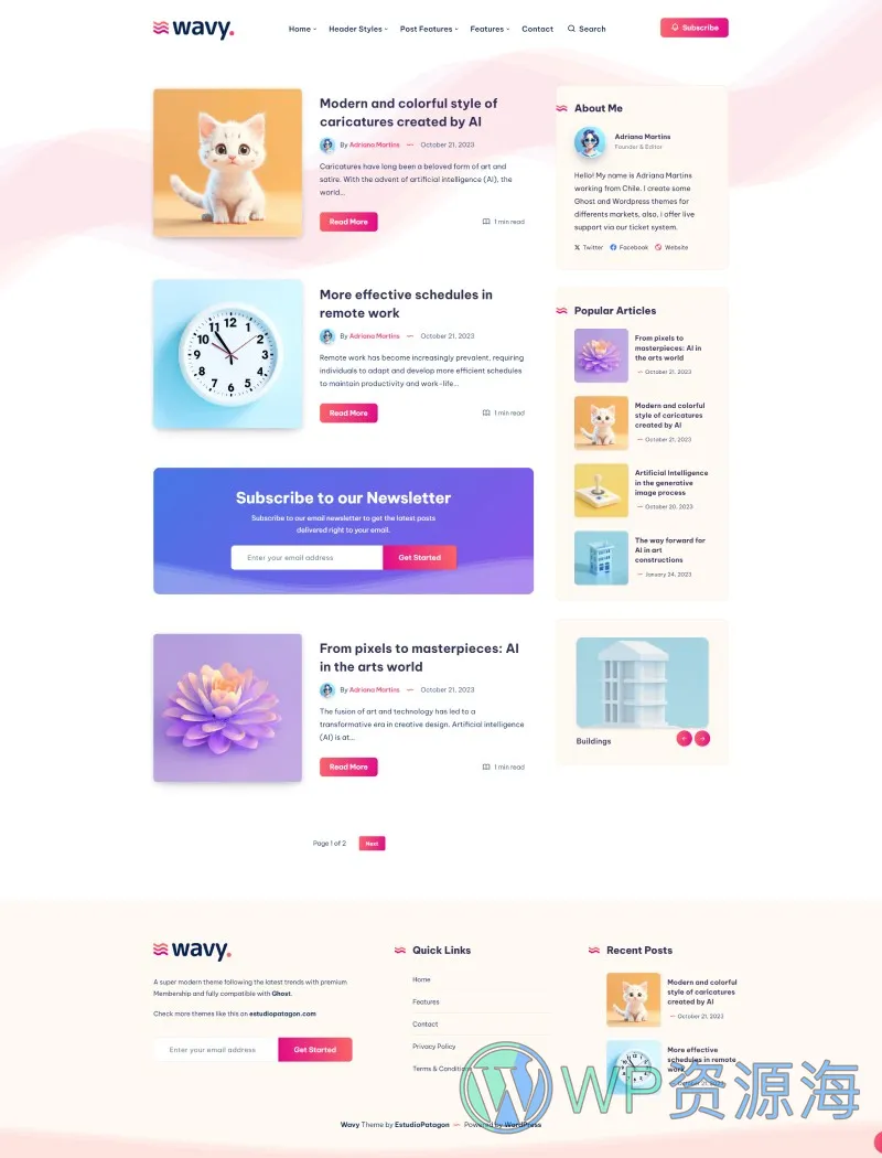 Wavy-简约轻量漂亮的WordPress博客主题[更至v1.8.5]插图3-WP资源海