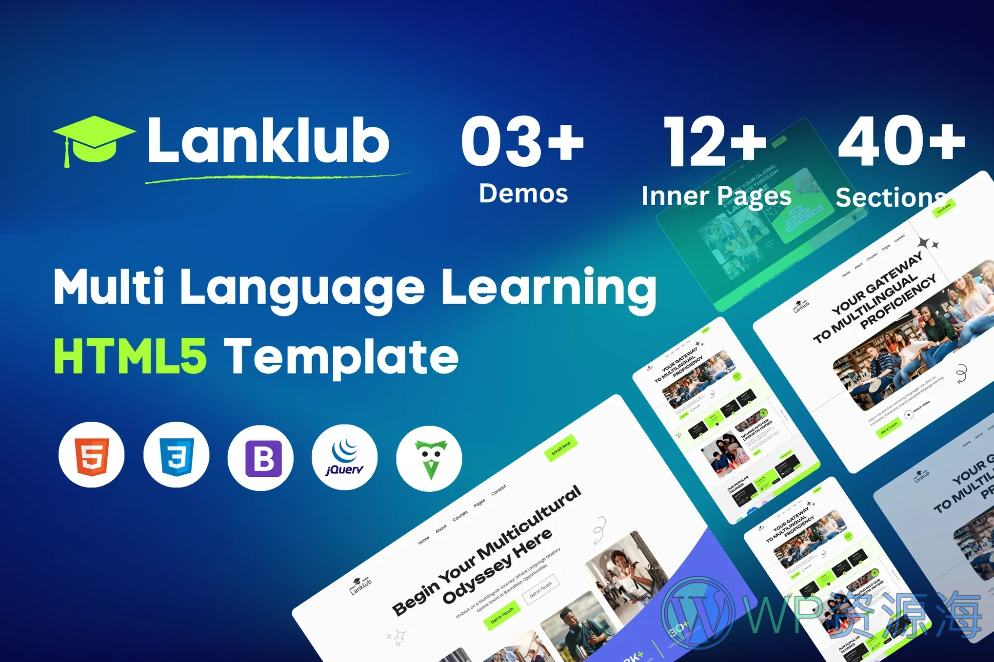 Lanklub-多语言学习外语培训HTML网站模板插图-WordPress资源海