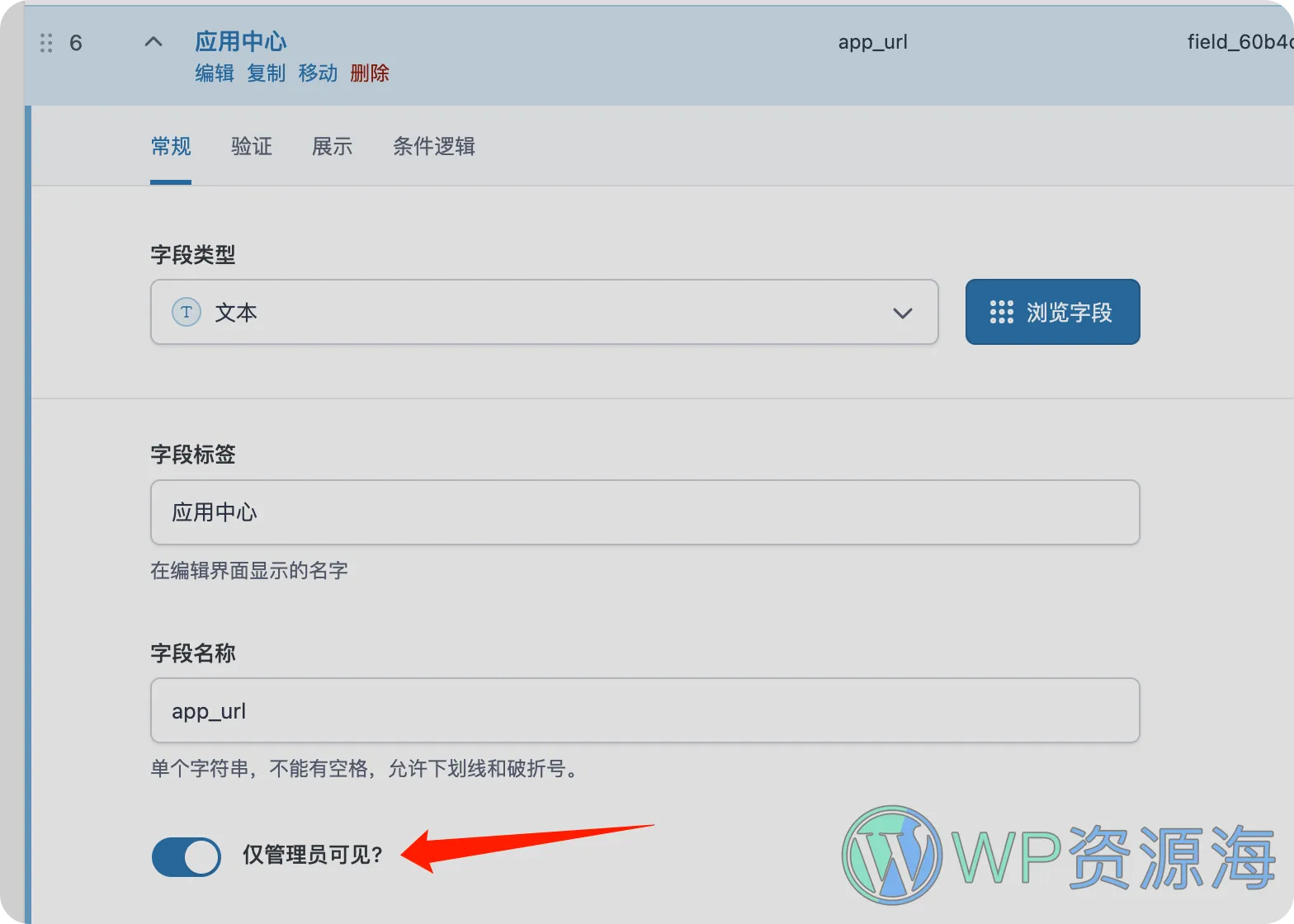给ACF字段添加开关: 仅管理员可见 仅管理员可编辑插图1-WP资源海