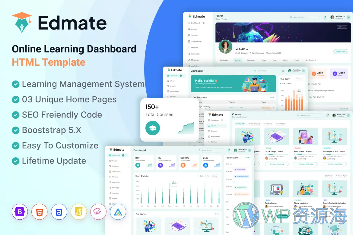 Edmate-在线教育网站学校管理后台HTML模板插图-WordPress资源海