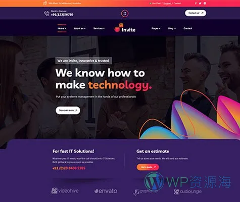 Invite-超炫酷网络科技公司网站模板WordPress主题[更至v1.0.9] 插图1-WP资源海